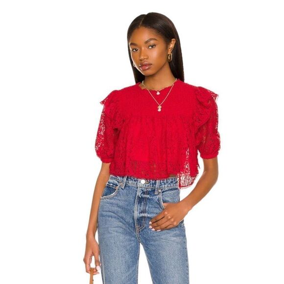 Tularosa Ashley Lace Top in Cherry Red‎ - Picture 1 of 6